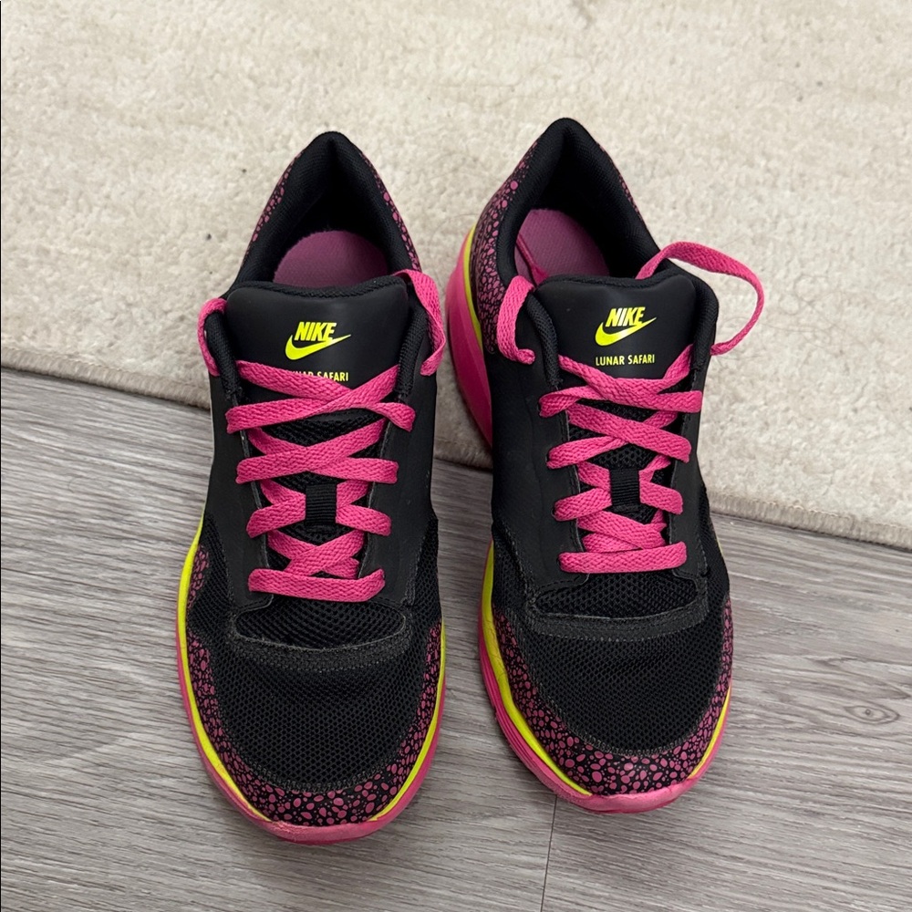 Nike Lunar Safari GS Youth Running Shoes Black/Pink/Yellow Size 7Y